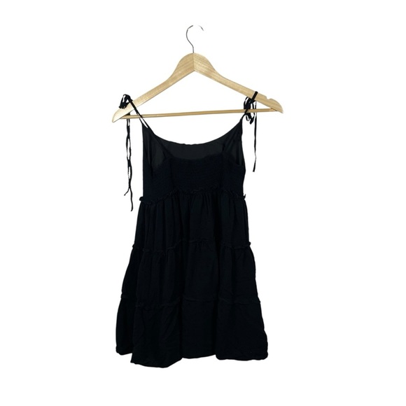 Swiss Dot Tiered Ruffle Babydoll Tie Strap Mini Dress in Black Size S - Picture 5 of 9